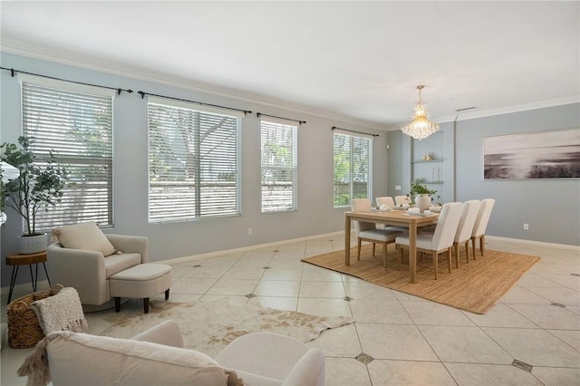 24274 Reyes Adobe Way, Valencia, CA 91354 - dining area featuring crown molding, light tile patterned flooring, and baseboards