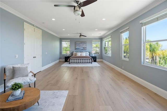 24274 Reyes Adobe Way, Valencia, CA 91354 - bedroom featuring recessed lighting, ornamental molding, baseboards, and light wood finished floors