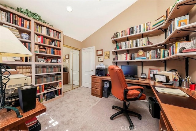 5618 Gardendale Ln, Palmdale, CA 93551 - home office with vaulted ceiling and light carpet