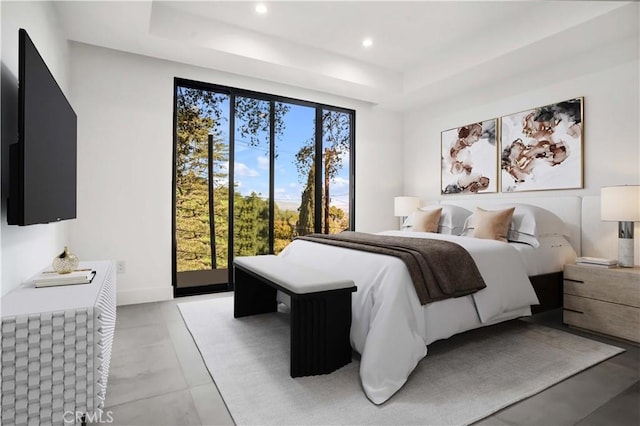 14899 Round Vly, Sherman Oaks, CA 91403 - bedroom featuring a raised ceiling, recessed lighting, access to outside, and baseboards
