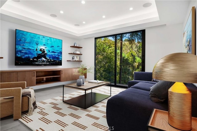 14899 Round Vly, Sherman Oaks, CA 91403 - living area featuring a tray ceiling and recessed lighting
