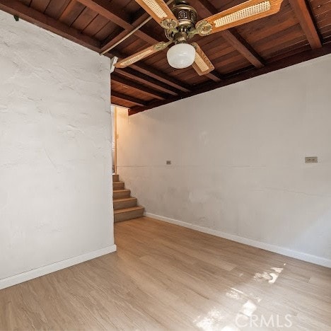 919 Dexter St, Los Angeles, CA 90042 - below grade area featuring wooden ceiling, ceiling fan, wood finished floors, and stairway