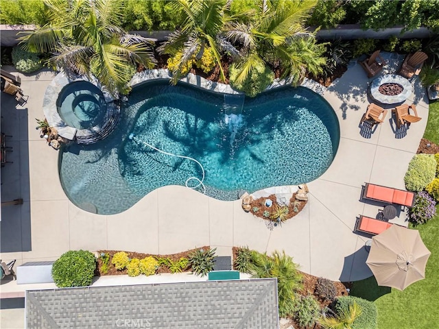 536 W Palm Dr, Arcadia, CA 91007 - swimming pool with an outdoor fire pit and an in-ground hot tub