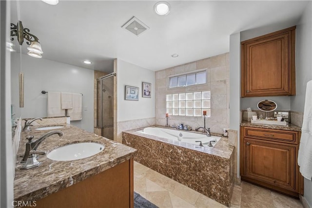 536 W Palm Dr, Arcadia, CA 91007 - bathroom featuring a shower stall, a bath, and double vanity