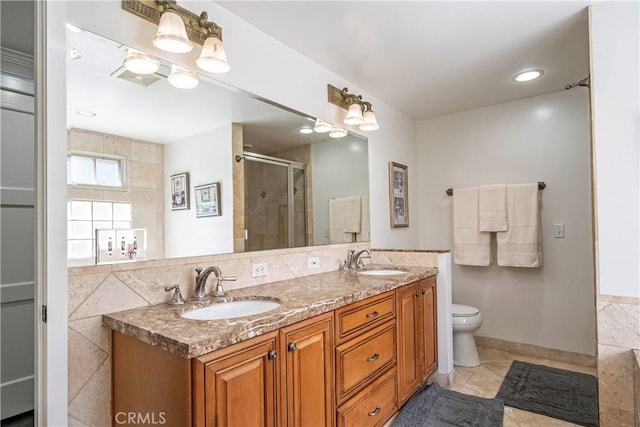 536 W Palm Dr, Arcadia, CA 91007 - full bath featuring a shower stall, double vanity, toilet, and baseboards