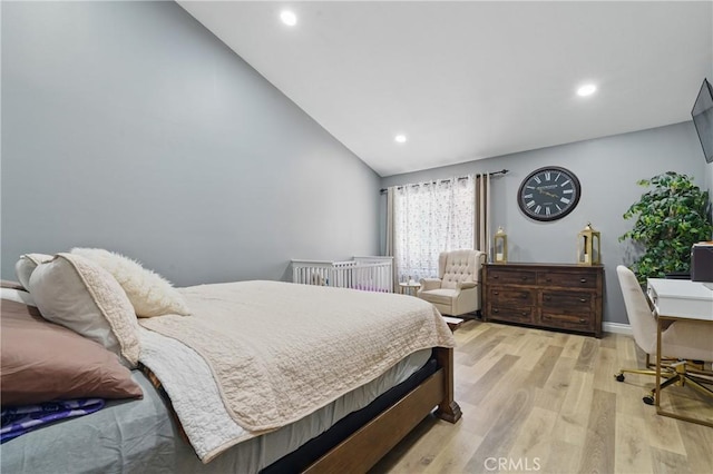 140 W 220th St Unit 105, Carson, CA 90745 - bedroom with light wood-style floors, recessed lighting, vaulted ceiling, a desk, and baseboards