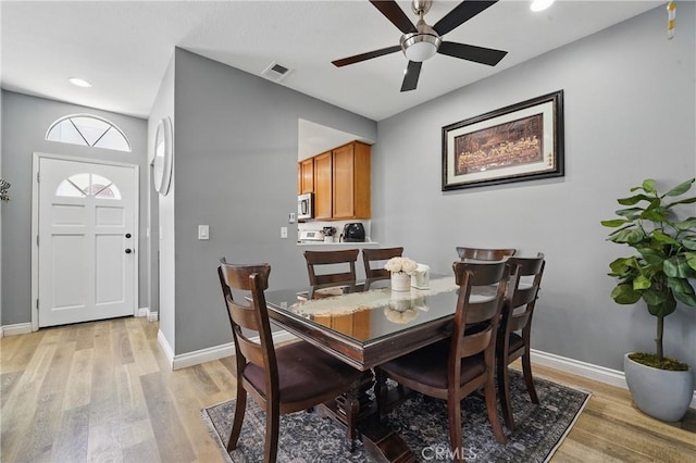 140 W 220th St Unit 105, Carson, CA 90745 - dining space featuring light wood finished floors, baseboards, ceiling fan, and recessed lighting
