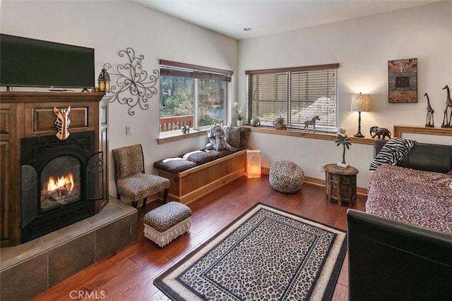 781 Brentwood Dr, Lake Arrowhead, CA 92352 - living room featuring wood finished floors and a fireplace