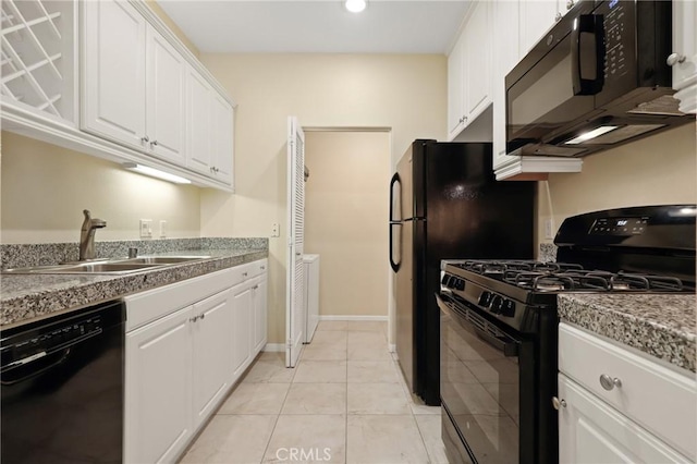 3125 Watermarke Pl, Irvine, CA 92612 - kitchen with black appliances, a sink, white cabinetry, baseboards, and recessed lighting