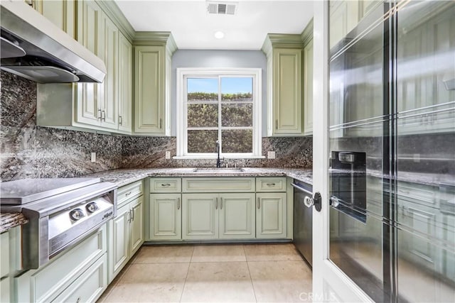 443 W Longden Ave, Arcadia, CA 91007 - kitchen featuring high quality fridge, exhaust hood, green cabinets, a sink, and stovetop
