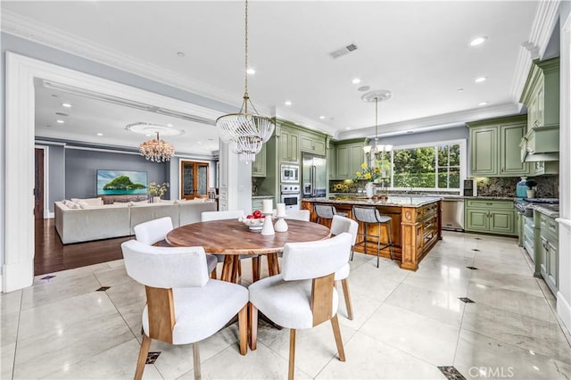 443 W Longden Ave, Arcadia, CA 91007 - dining room with a chandelier, ornamental molding, and recessed lighting
