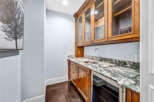 443 W Longden Ave, Arcadia, CA 91007 - indoor wet bar with wine cooler, baseboards, recessed lighting, and dark wood-type flooring