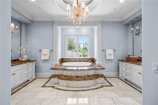 443 W Longden Ave, Arcadia, CA 91007 - bathroom with vanity, a chandelier, baseboards, and crown molding