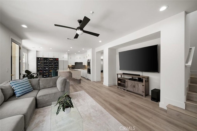 1941 Devaul Ranch Dr, San Luis Obispo, CA 93405 - living area with light wood-style flooring, a ceiling fan, recessed lighting, and baseboards
