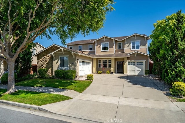 1941 Devaul Ranch Dr, San Luis Obispo, CA 93405 - craftsman-style house featuring concrete driveway, a front lawn, stone siding, and stucco siding