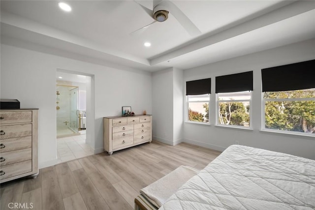 1941 Devaul Ranch Dr, San Luis Obispo, CA 93405 - bedroom featuring multiple windows, light wood-style flooring, recessed lighting, a raised ceiling, and baseboards