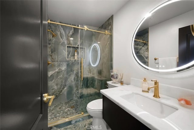 1941 Devaul Ranch Dr, San Luis Obispo, CA 93405 - full bathroom with toilet, vanity, and a marble finish shower