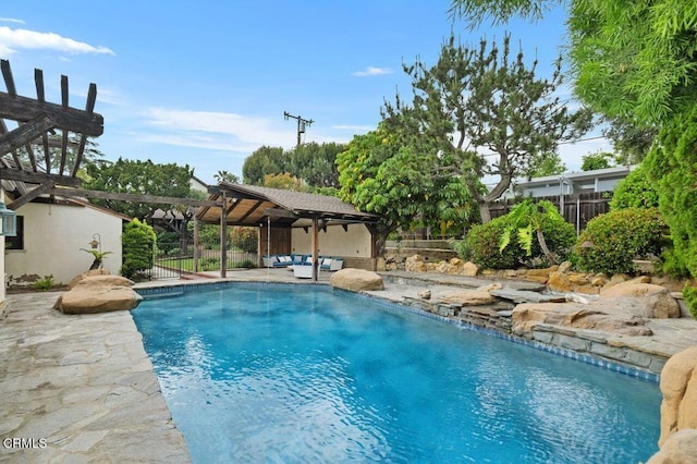 1139 Fairview Dr, La Canada Flintridge, CA 91011 - view of swimming pool featuring outdoor lounge area, a fenced backyard, a patio area, and a gazebo