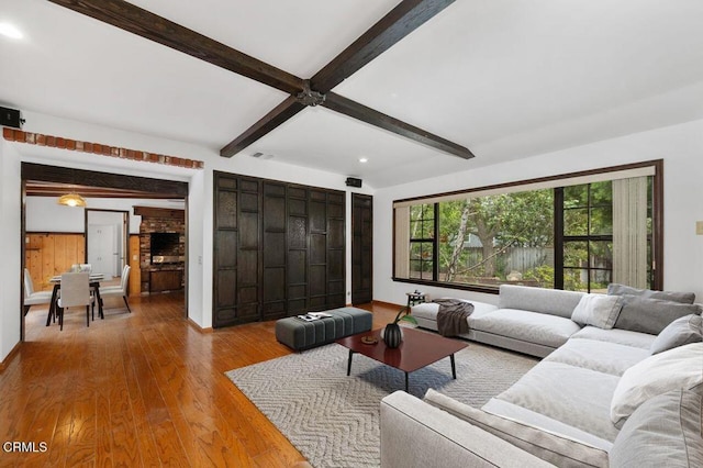 1139 Fairview Dr, La Canada Flintridge, CA 91011 - living area with beam ceiling, wood finished floors, baseboards, and recessed lighting