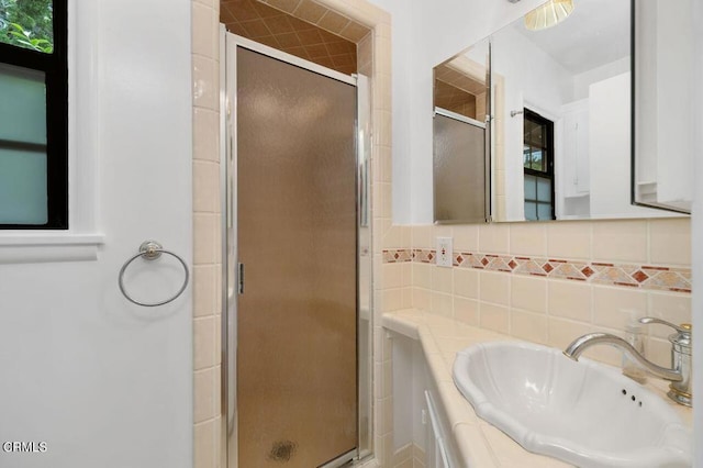 1139 Fairview Dr, La Canada Flintridge, CA 91011 - bathroom featuring a shower stall, vanity, and tile walls