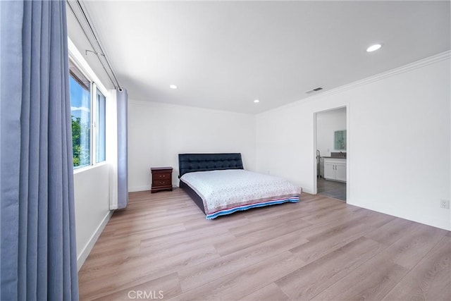 7358 Freedom Pl, Rancho Cucamonga, CA 91730 - bedroom with light wood-type flooring, recessed lighting, ornamental molding, and baseboards