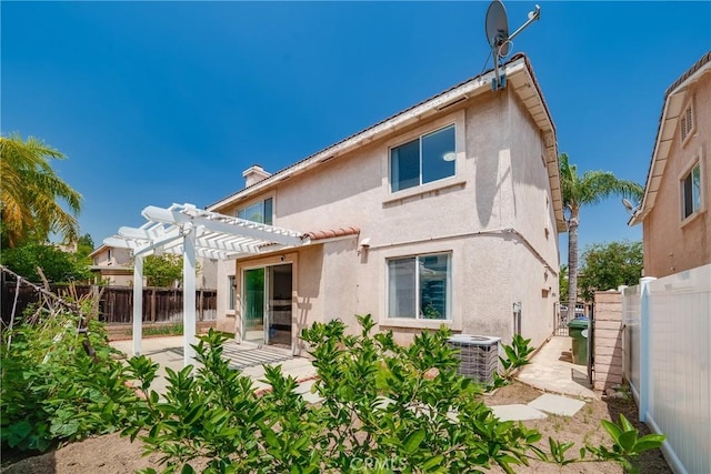 7358 Freedom Pl, Rancho Cucamonga, CA 91730 - rear view of property featuring central AC, a pergola, stucco siding, and a patio
