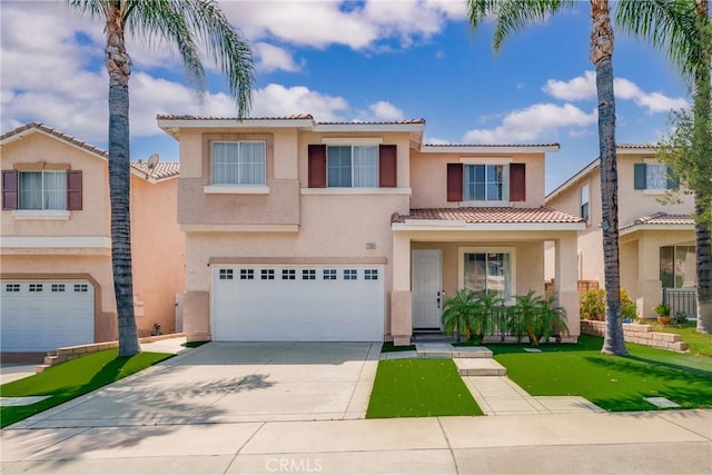7358 Freedom Pl, Rancho Cucamonga, CA 91730 - view of front facade with a tile roof, stucco siding, an attached garage, and driveway