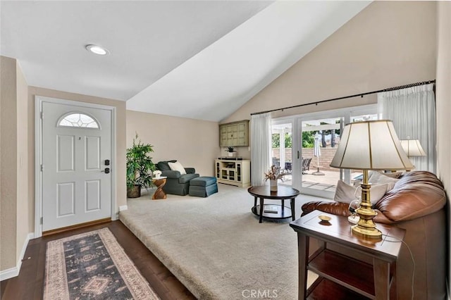 14652 Danborough Rd, Tustin, CA 92780 - living area with recessed lighting, high vaulted ceiling, and wood finished floors