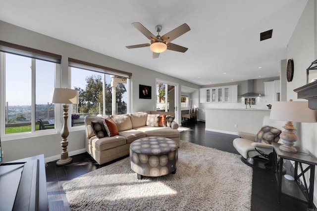 9552 Babauta Rd, San Diego, CA 92129 - living room with a ceiling fan, dark wood-style floors, and recessed lighting