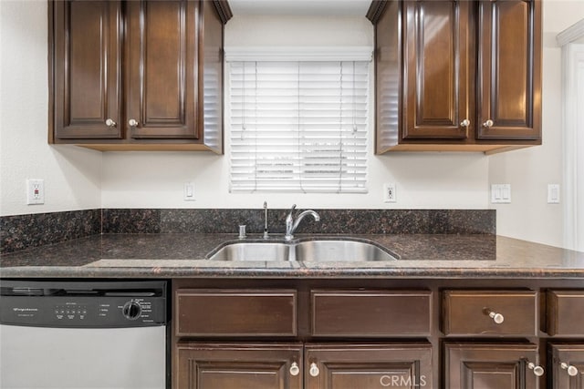 2925 E Spaulding St Unit 304, Long Beach, CA 90804 - kitchen with dishwasher, dark brown cabinetry, and dark stone countertops