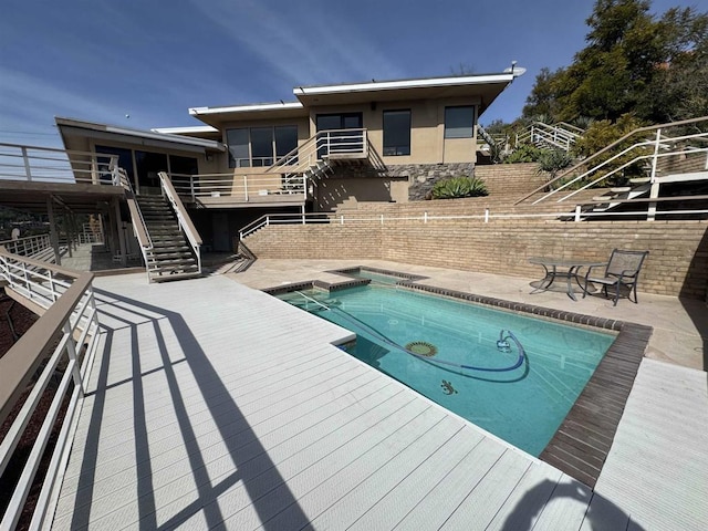 2552 Singing Vista Way, El Cajon, CA 92019 - view of pool featuring stairway, a deck, a pool with connected hot tub, and a patio area