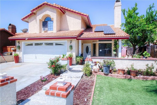 27126 Majello Ct, Temecula, CA 92591 - view of front of property with driveway, roof mounted solar panels, stucco siding, and a tiled roof