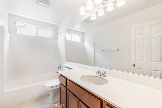 37245 La Lune Ave, Murrieta, CA 92563 - bathroom featuring toilet, vanity, shower / tub combination, and tile patterned flooring