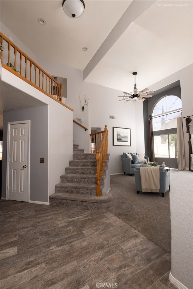 12609 Gentle Breeze Way, Victorville, CA 92392 - living room featuring stairway, wood finished floors, and ceiling fan