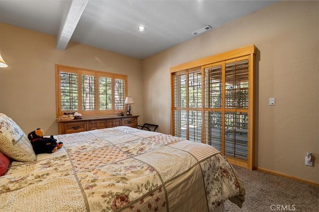 114 Starvation Flats Rd, Big Bear Lake, CA 92315 - carpeted bedroom with baseboards and beam ceiling