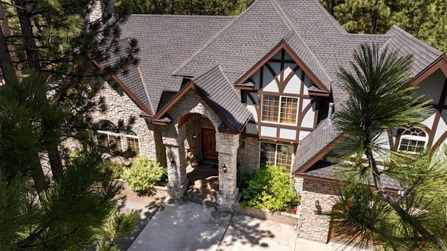 114 Starvation Flats Rd, Big Bear Lake, CA 92315 - tudor house with stone siding and stucco siding