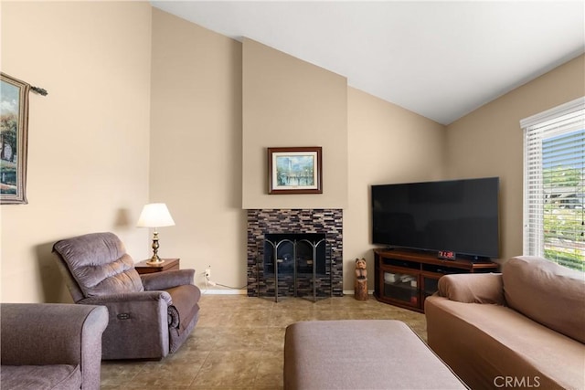 26231 Avenida Calidad, Mission Viejo, CA 92691 - living room featuring lofted ceiling and a fireplace with raised hearth