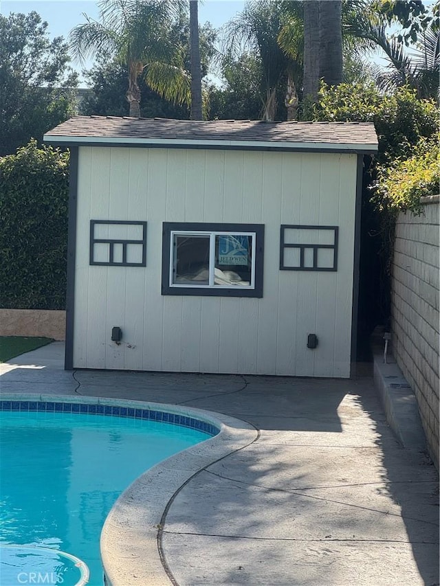 3372 Buckingham Rd, Chino Hills, CA 91709 - outdoor pool with a patio and an outbuilding