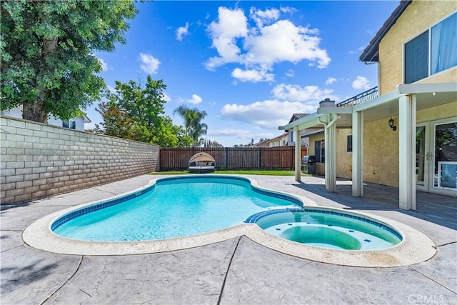 3372 Buckingham Rd, Chino Hills, CA 91709 - view of pool featuring a fenced backyard, a patio, and a pool with connected hot tub