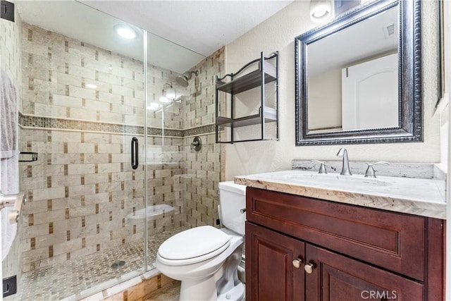 3372 Buckingham Rd, Chino Hills, CA 91709 - bathroom with vanity, a shower stall, and a textured wall