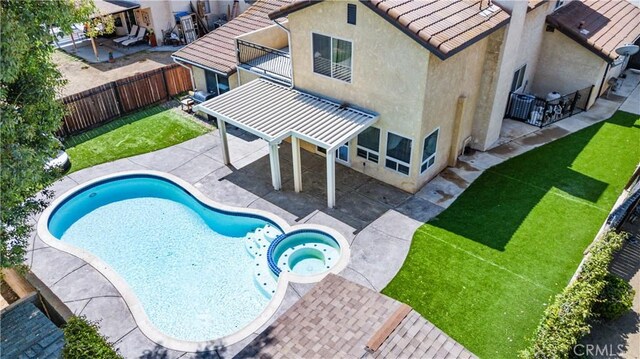 3372 Buckingham Rd, Chino Hills, CA 91709 - view of swimming pool with a fenced backyard, a patio, and a pool with connected hot tub