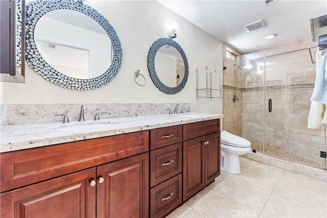 3372 Buckingham Rd, Chino Hills, CA 91709 - full bathroom featuring double vanity, a stall shower, and a textured ceiling