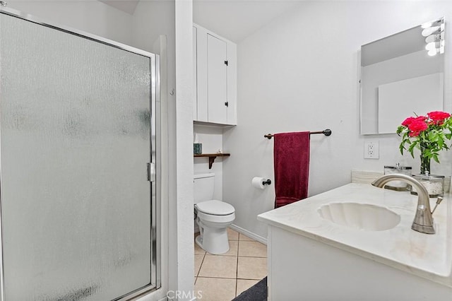 7669 Granby Ave, Rancho Cucamonga, CA 91730 - bathroom featuring double vanity, a stall shower, tile patterned flooring, and toilet