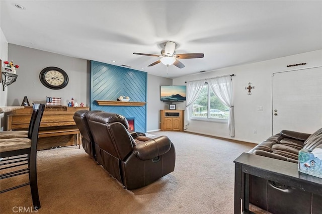 7669 Granby Ave, Rancho Cucamonga, CA 91730 - carpeted living room featuring a ceiling fan and baseboards