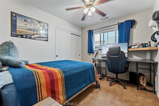 7669 Granby Ave, Rancho Cucamonga, CA 91730 - carpeted bedroom featuring a closet and ceiling fan