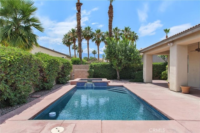 69635 Valle De Costa, Cathedral City, CA 92234 - view of swimming pool with a fenced backyard, a patio area, and a pool with connected hot tub