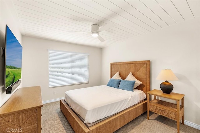 4735 Sunny Hills Rd, Oceanside, CA 92056 - carpeted bedroom with baseboards, ceiling fan, and wood ceiling