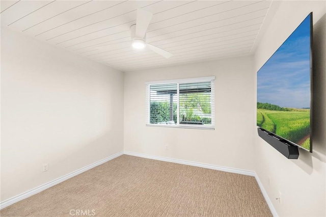 4735 Sunny Hills Rd, Oceanside, CA 92056 - spare room featuring ceiling fan, carpet flooring, baseboards, and wood ceiling