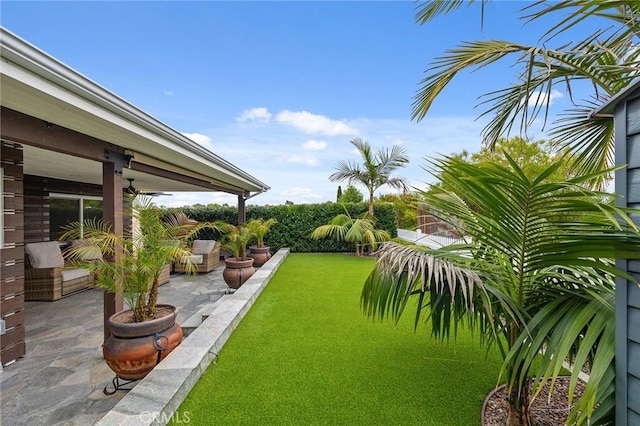 4735 Sunny Hills Rd, Oceanside, CA 92056 - view of yard with a patio area and a ceiling fan