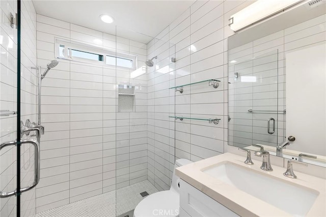 4735 Sunny Hills Rd, Oceanside, CA 92056 - full bathroom with a stall shower, vanity, toilet, and recessed lighting
